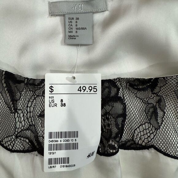 NWT H&M Satin Lace Black and White Cocktail Dress Size 8 - Picture 6 of 6